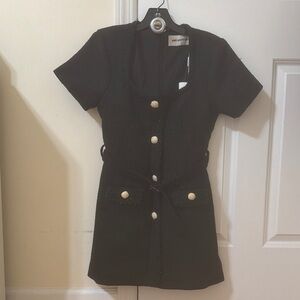 Black Short Sleeve Dress with Gold Buttons